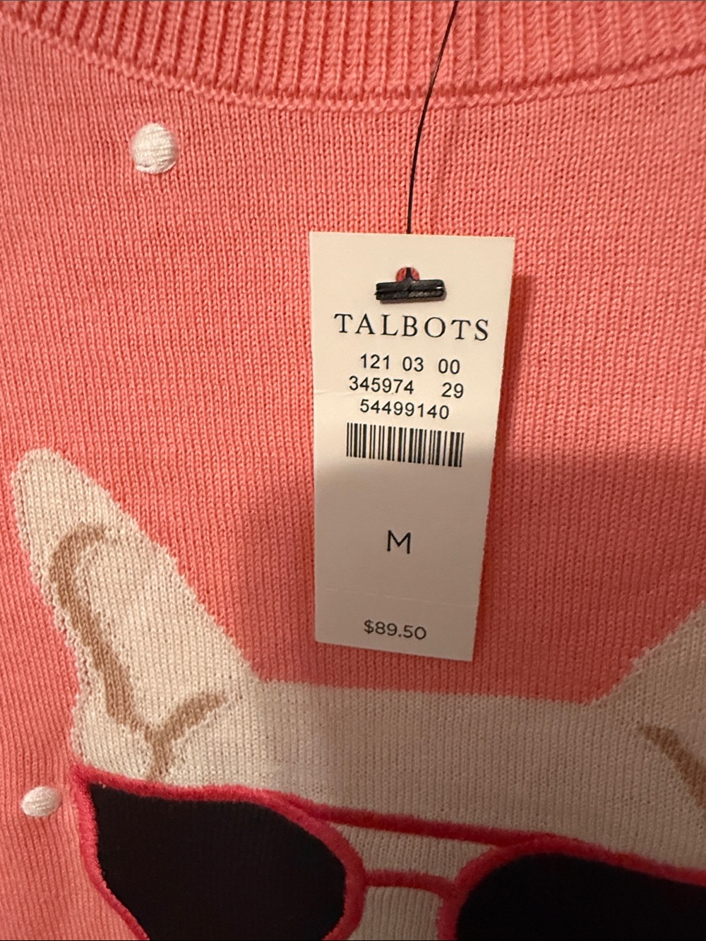 Talbots Coral Pink Dot Sweater with Sunglasses Dog Motif - Picture 3 of 3